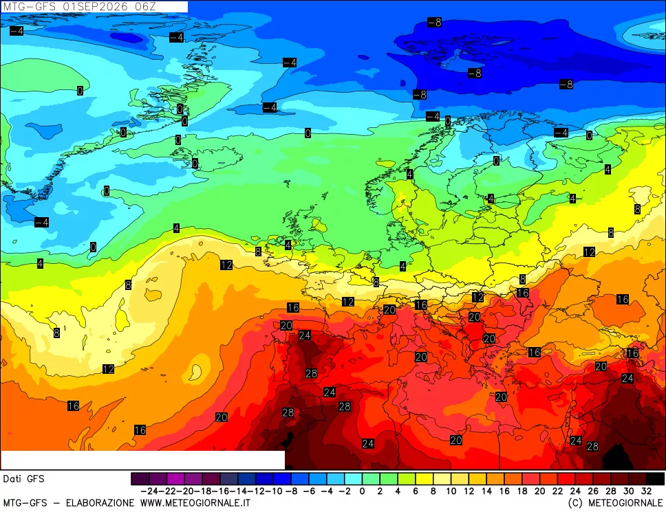 mappa GFS: Temperatura a 850 hPa