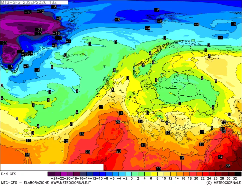 mappa GFS: Temperatura a 850 hPa