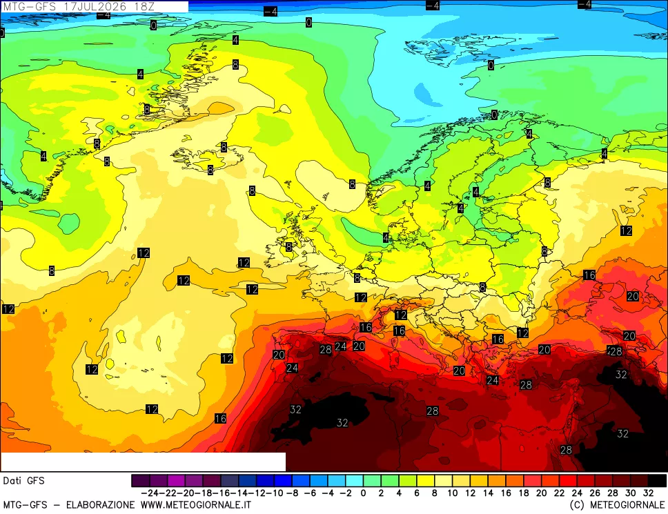 mappa GFS: Temperatura a 850 hPa