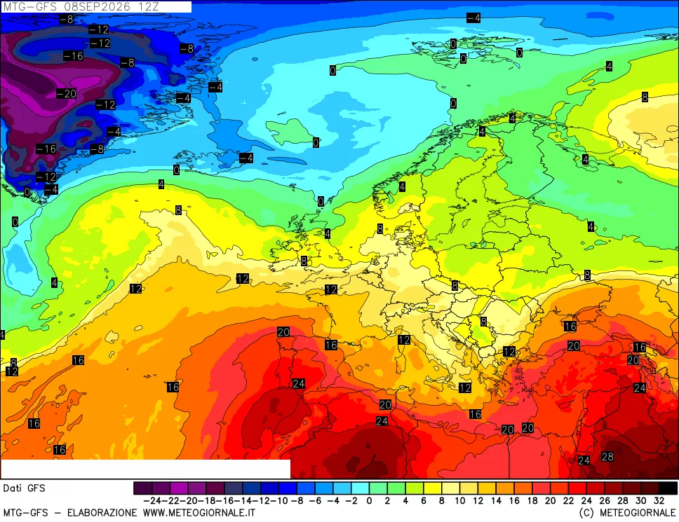mappa GFS: Temperatura a 850 hPa
