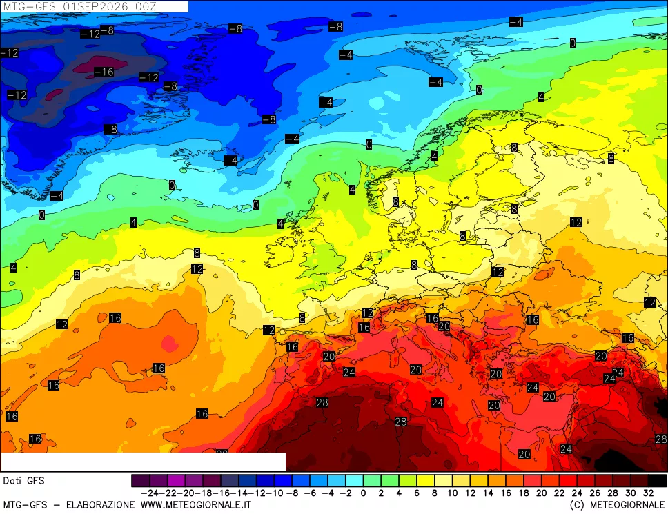 mappa GFS: Temperatura a 850 hPa