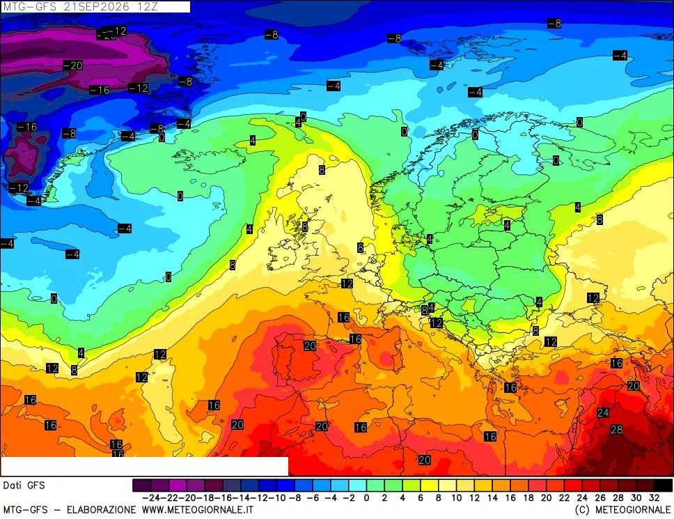 mappa GFS: Temperatura a 850 hPa