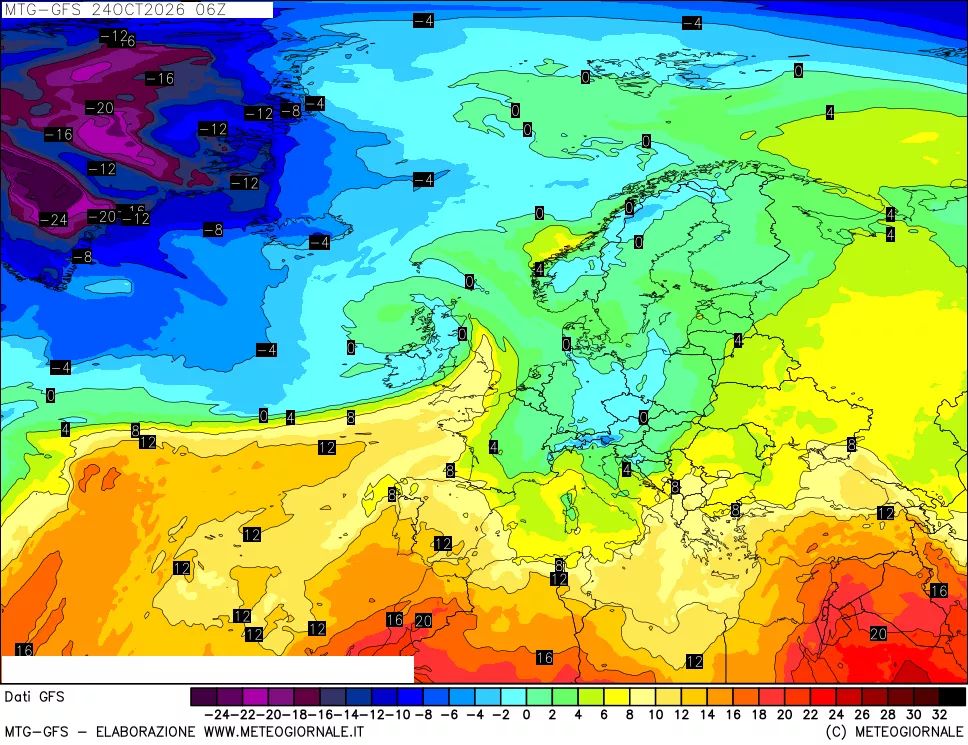 mappa GFS: Temperatura a 850 hPa