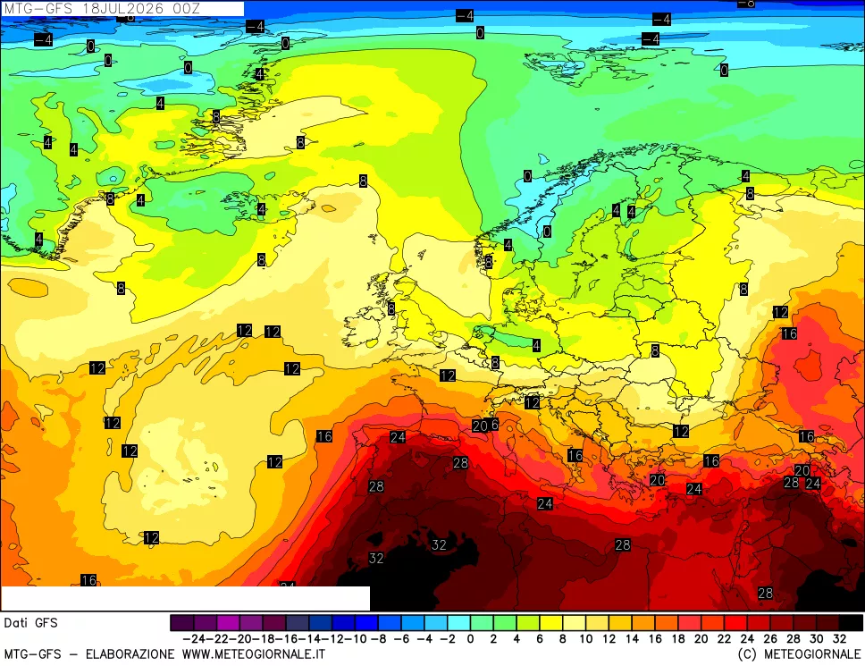 mappa GFS: Temperatura a 850 hPa