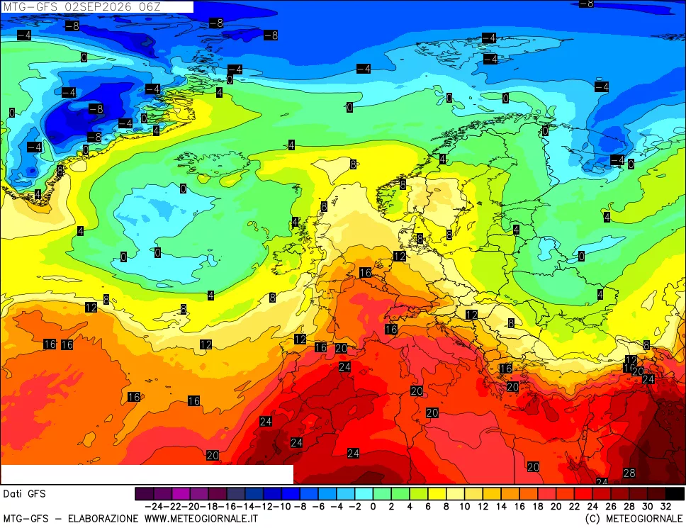 mappa GFS: Temperatura a 850 hPa