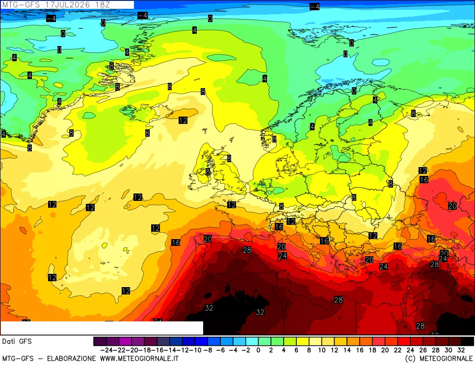 mappa GFS: Temperatura a 850 hPa