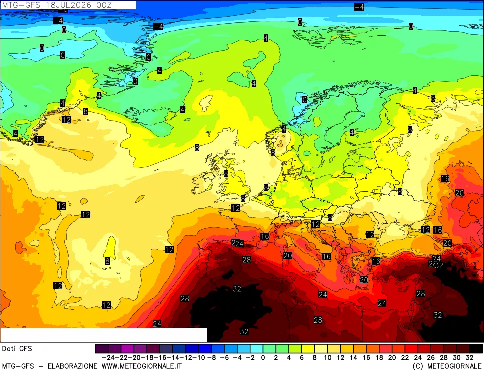 mappa GFS: Temperatura a 850 hPa