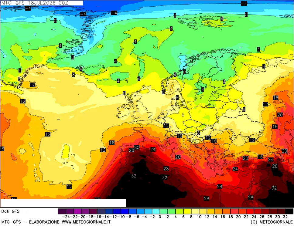 mappa GFS: Temperatura a 850 hPa