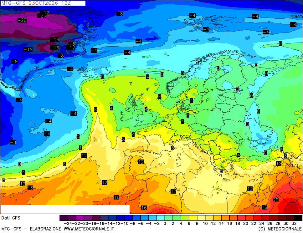 mappa GFS: Temperatura a 850 hPa