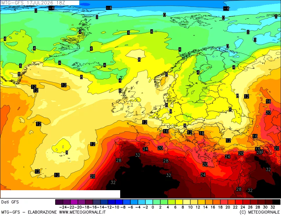 mappa GFS: Temperatura a 850 hPa
