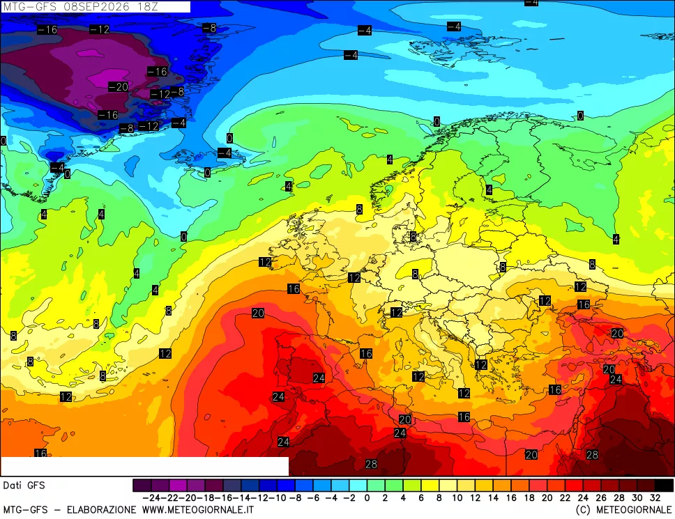 mappa GFS: Temperatura a 850 hPa