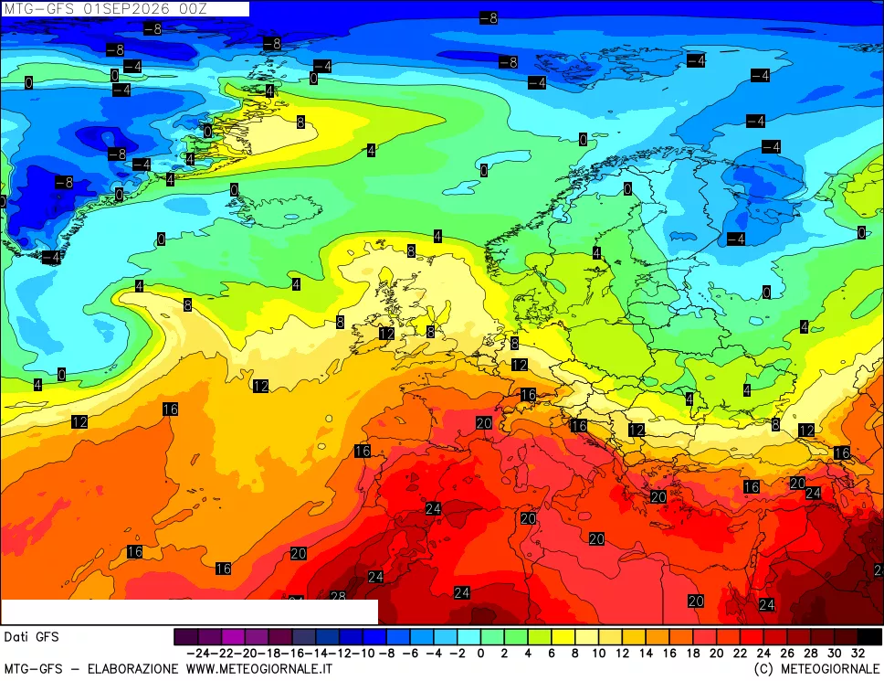 mappa GFS: Temperatura a 850 hPa
