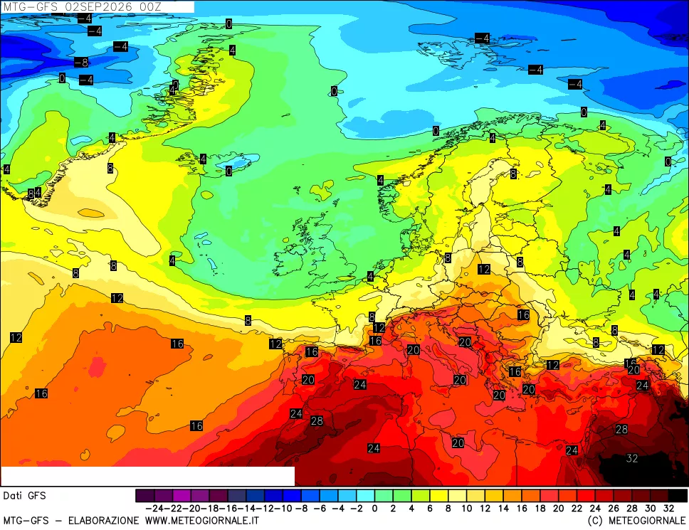 mappa GFS: Temperatura a 850 hPa