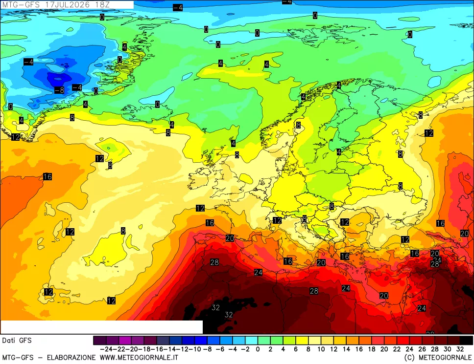 mappa GFS: Temperatura a 850 hPa