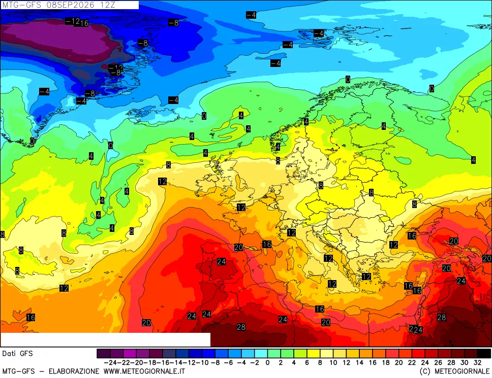mappa GFS: Temperatura a 850 hPa