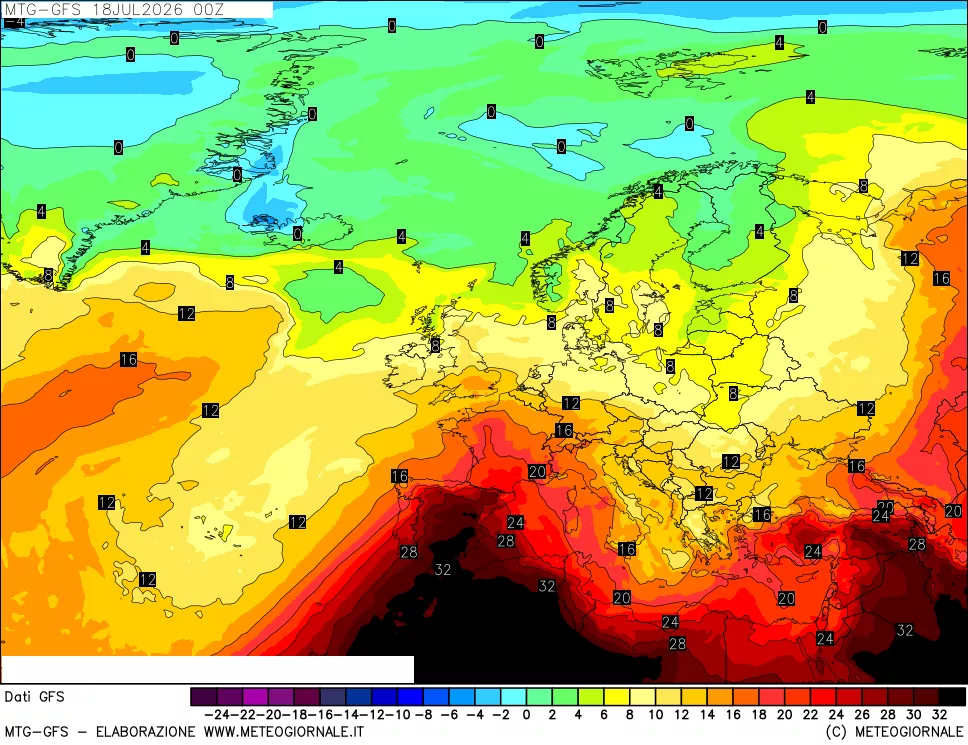 mappa GFS: Temperatura a 850 hPa