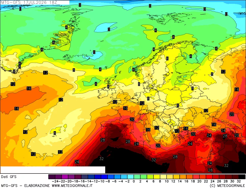mappa GFS: Temperatura a 850 hPa