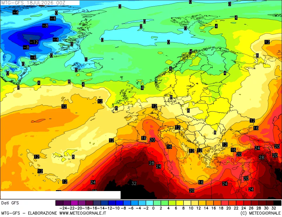 mappa GFS: Temperatura a 850 hPa