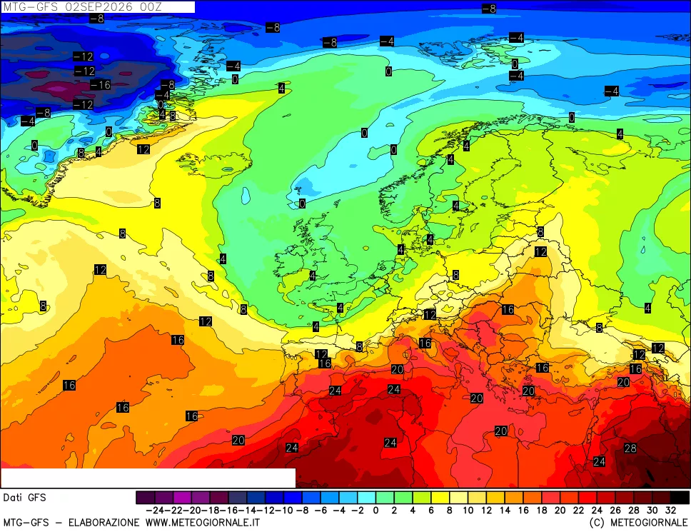 mappa GFS: Temperatura a 850 hPa