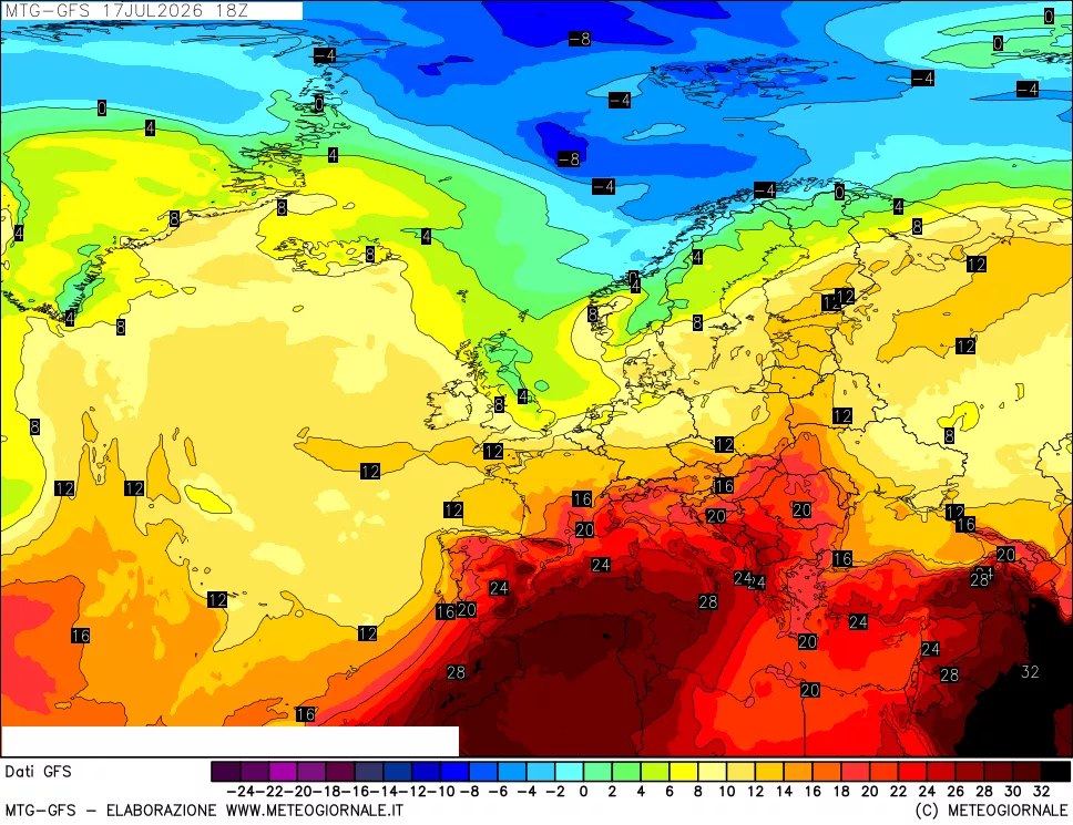 mappa GFS: Temperatura a 850 hPa