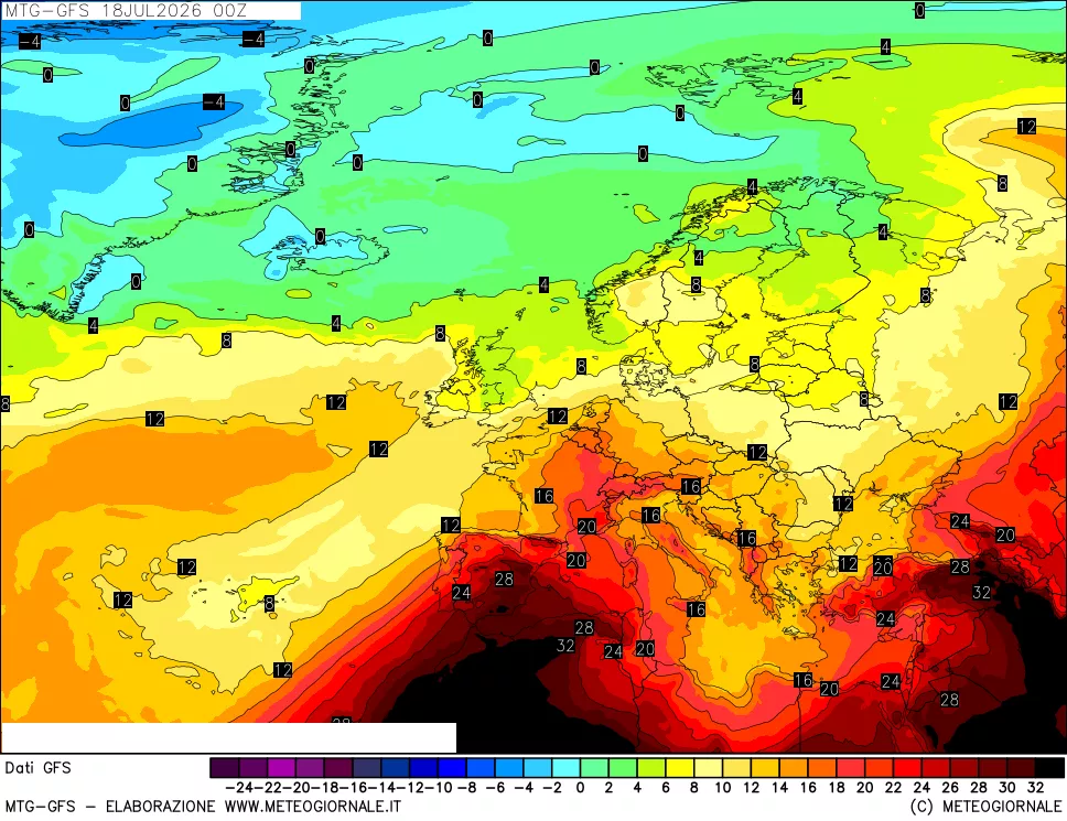 mappa GFS: Temperatura a 850 hPa