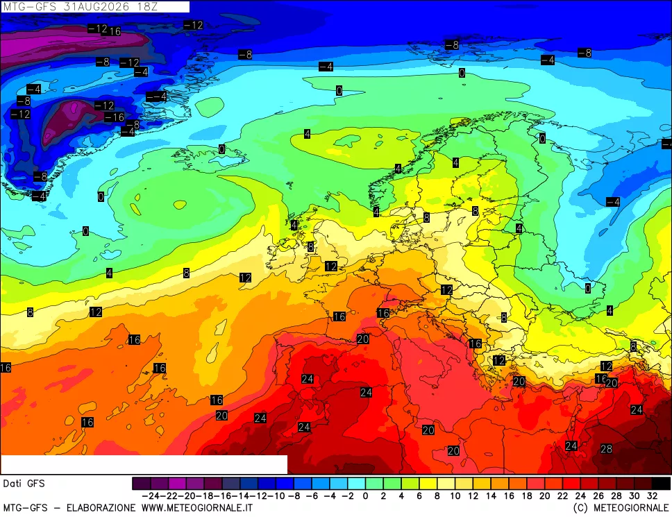 mappa GFS: Temperatura a 850 hPa