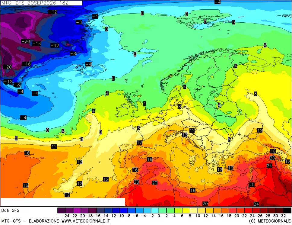 mappa GFS: Temperatura a 850 hPa
