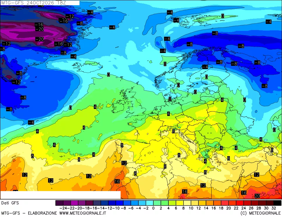 mappa GFS: Temperatura a 850 hPa
