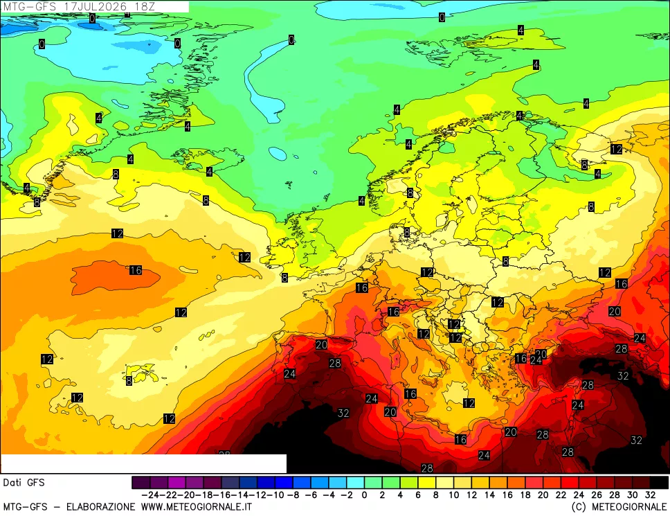 mappa GFS: Temperatura a 850 hPa