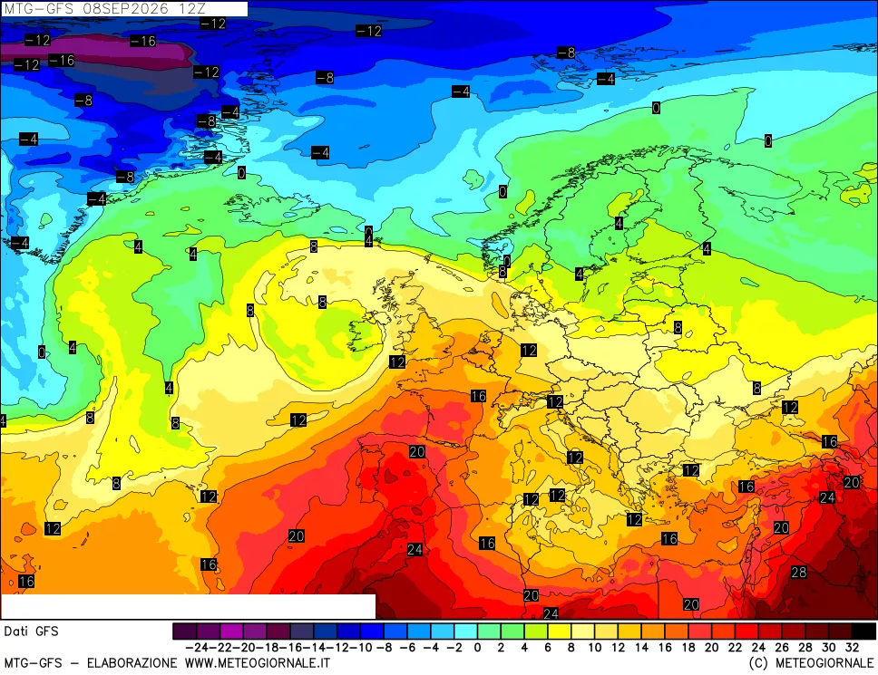 mappa GFS: Temperatura a 850 hPa