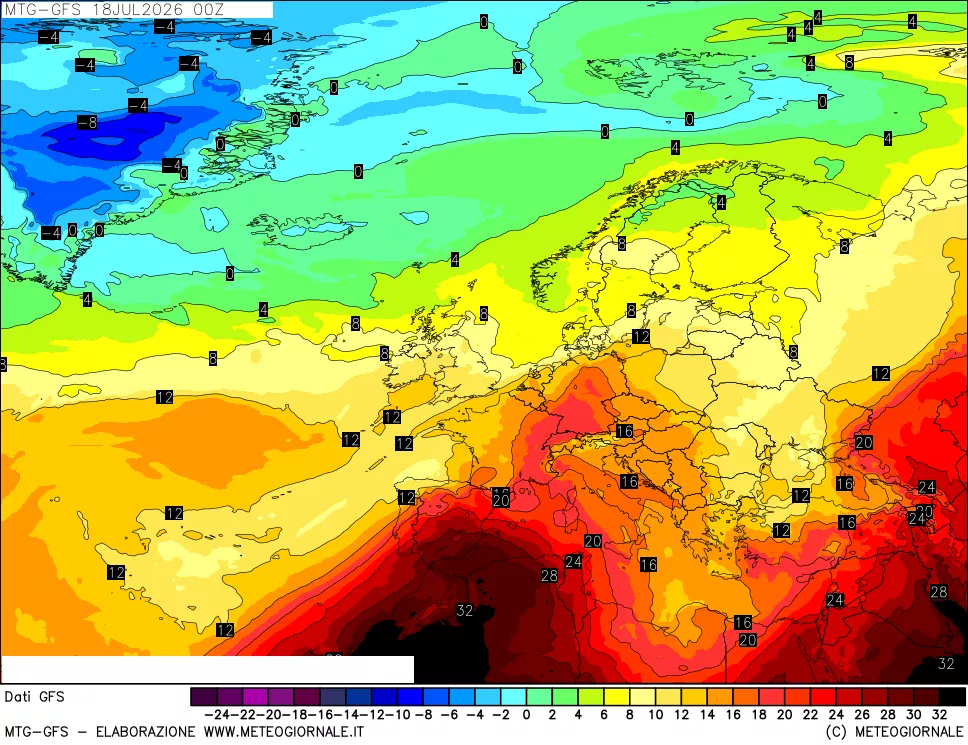 mappa GFS: Temperatura a 850 hPa