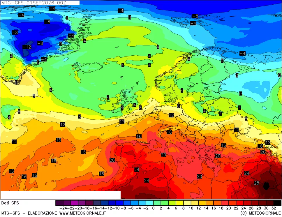 mappa GFS: Temperatura a 850 hPa
