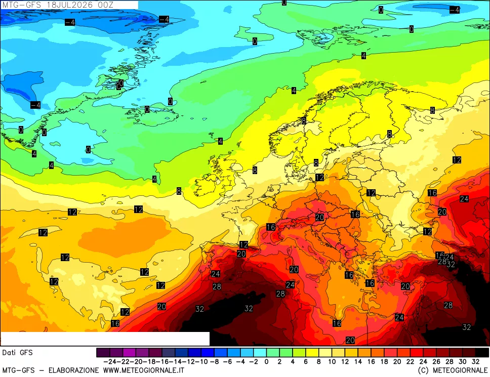 mappa GFS: Temperatura a 850 hPa