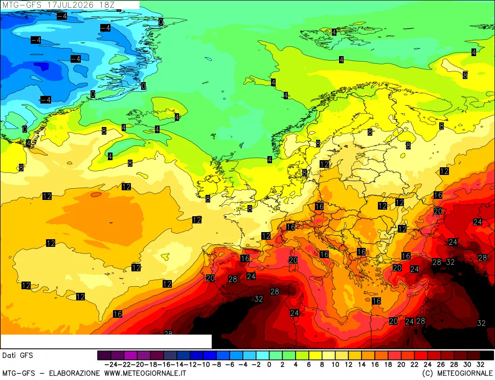 mappa GFS: Temperatura a 850 hPa