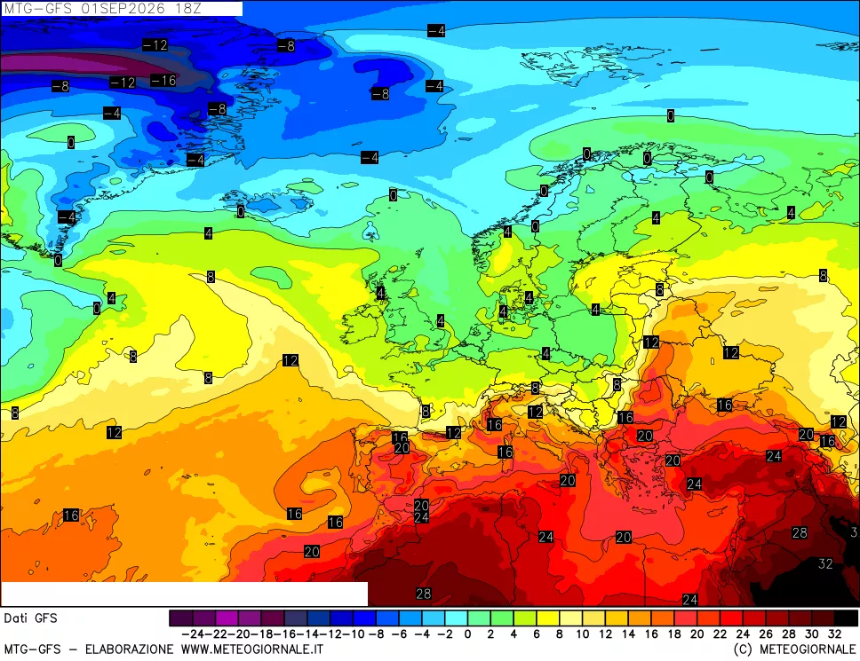 mappa GFS: Temperatura a 850 hPa