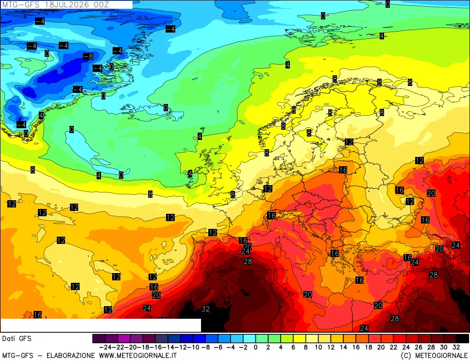 mappa GFS: Temperatura a 850 hPa