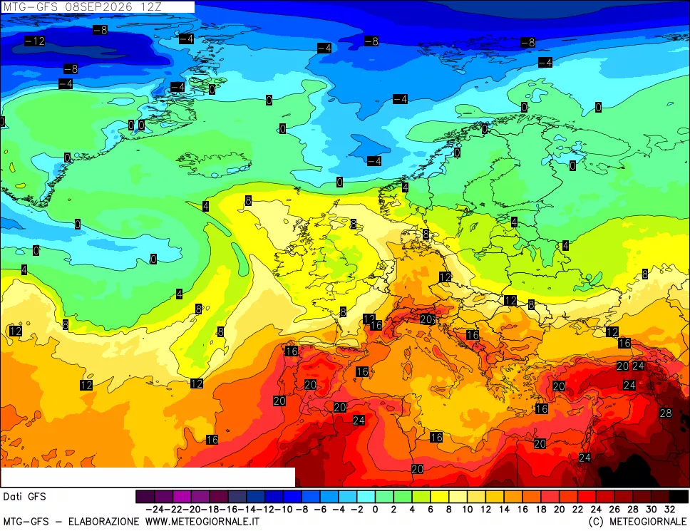 mappa GFS: Temperatura a 850 hPa