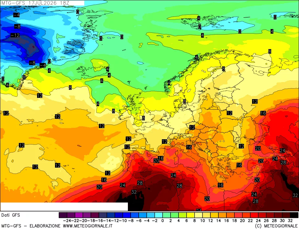 mappa GFS: Temperatura a 850 hPa