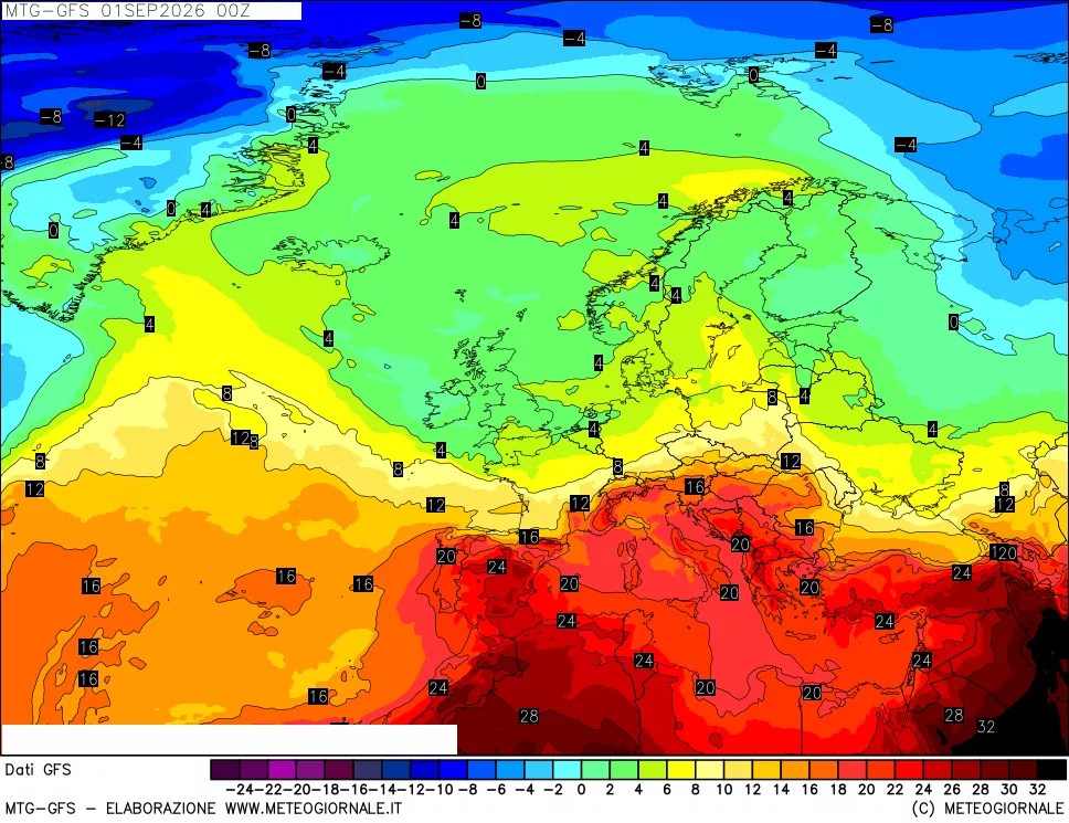 mappa GFS: Temperatura a 850 hPa