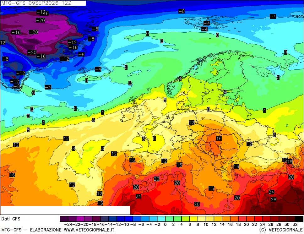 mappa GFS: Temperatura a 850 hPa