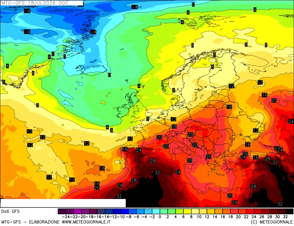 mappa GFS: Temperatura a 850 hPa