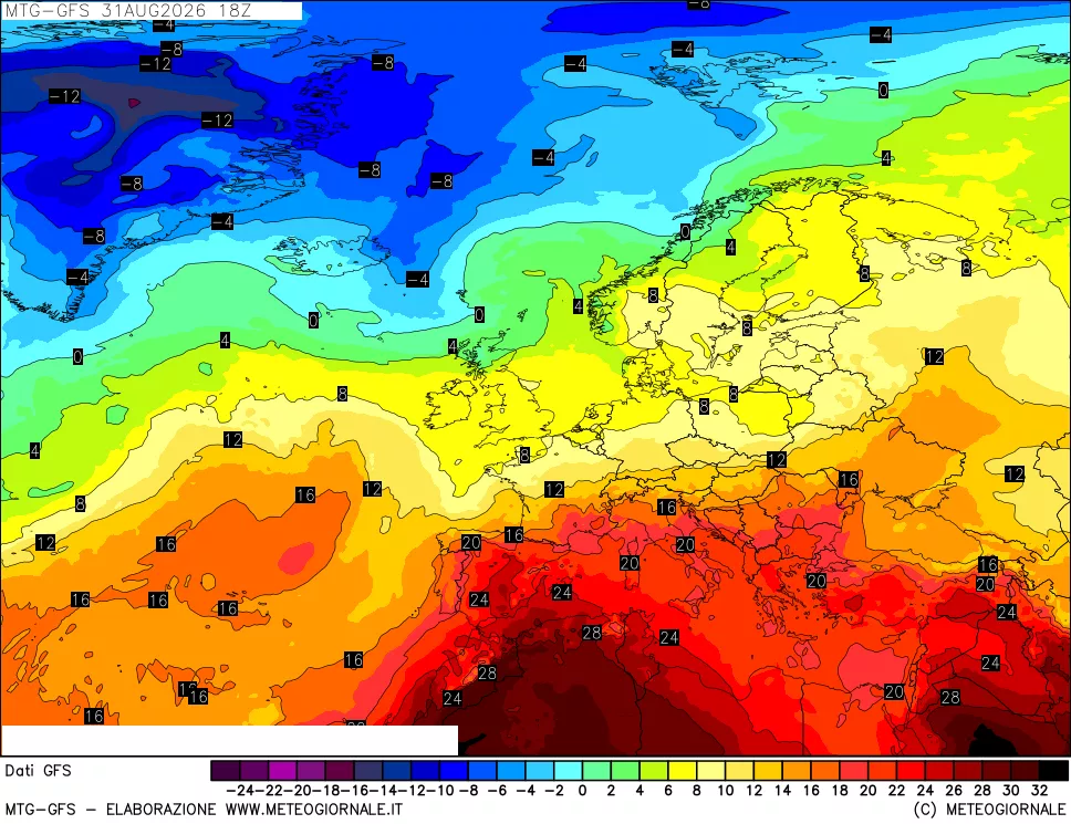 mappa GFS: Temperatura a 850 hPa