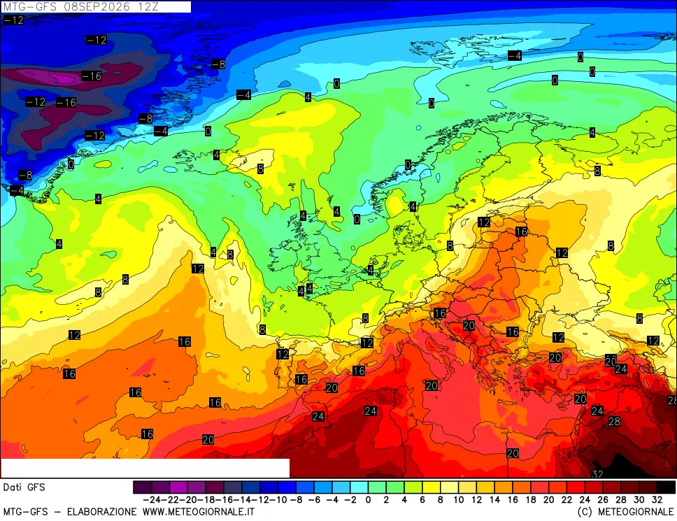 mappa GFS: Temperatura a 850 hPa