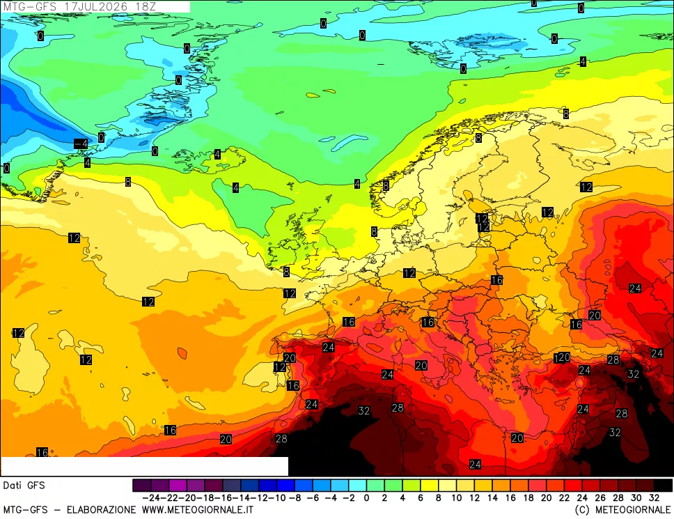 mappa GFS: Temperatura a 850 hPa
