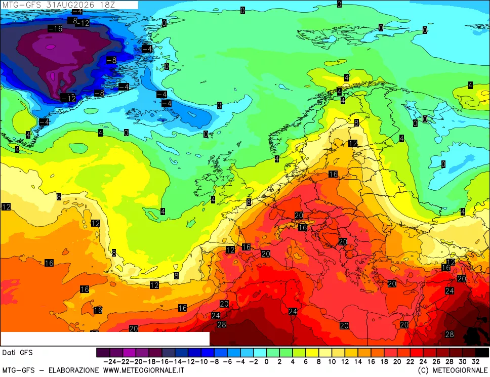 mappa GFS: Temperatura a 850 hPa