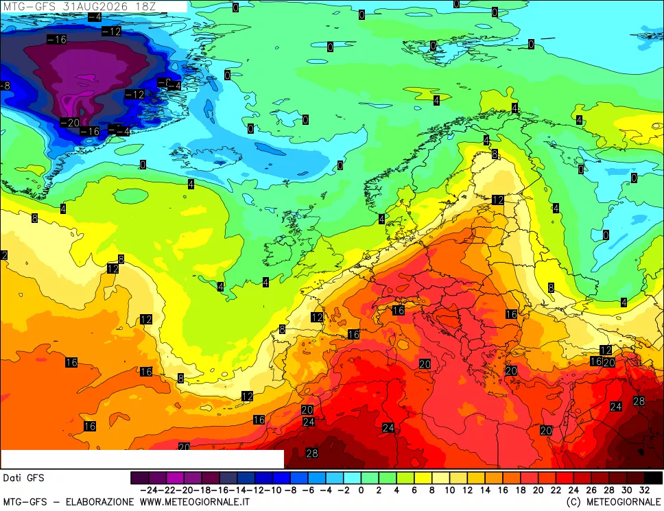mappa GFS: Temperatura a 850 hPa