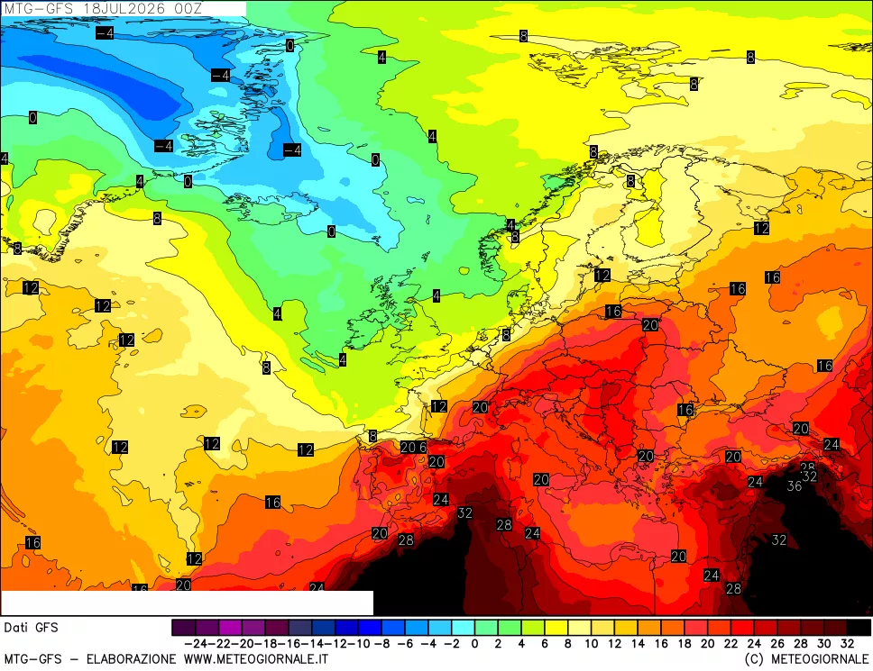 mappa GFS: Temperatura a 850 hPa