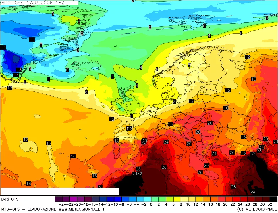 mappa GFS: Temperatura a 850 hPa