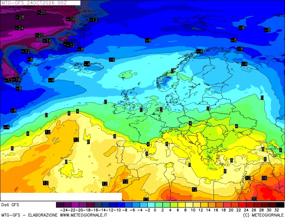 mappa GFS: Temperatura a 850 hPa