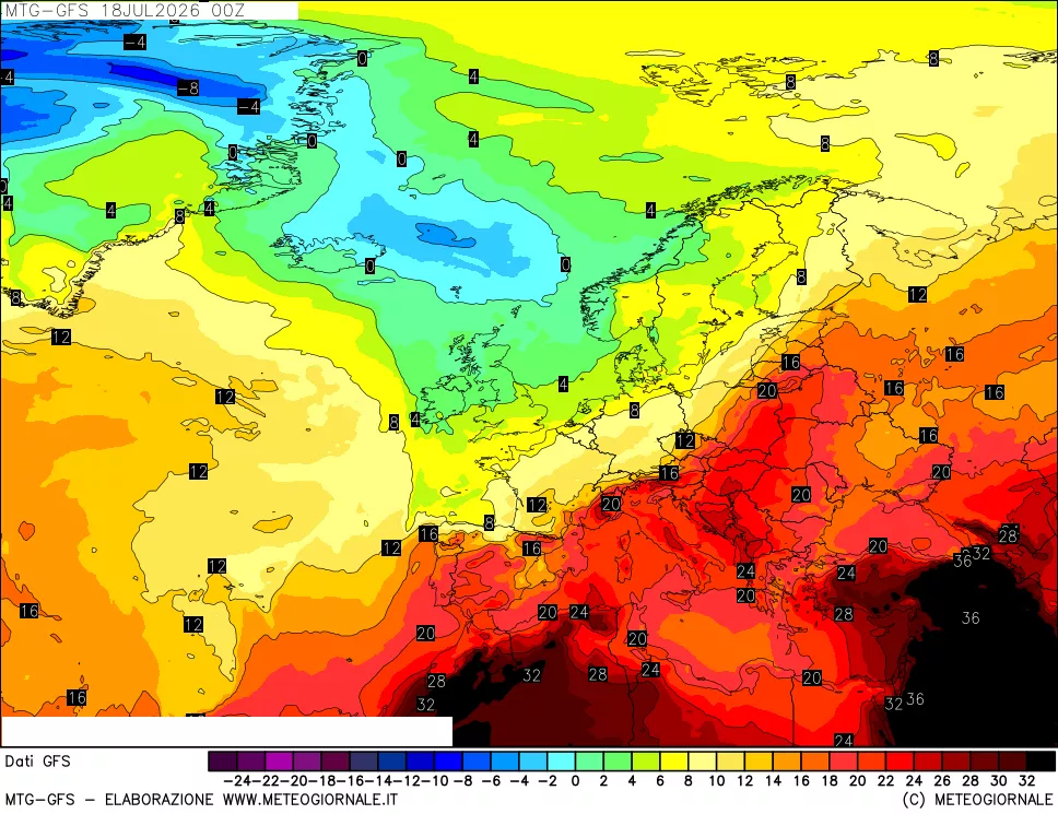 mappa GFS: Temperatura a 850 hPa